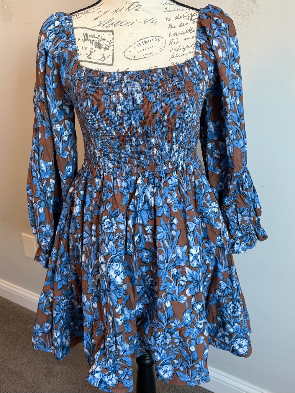Entro Blue Floral Smocked Babydoll Dress